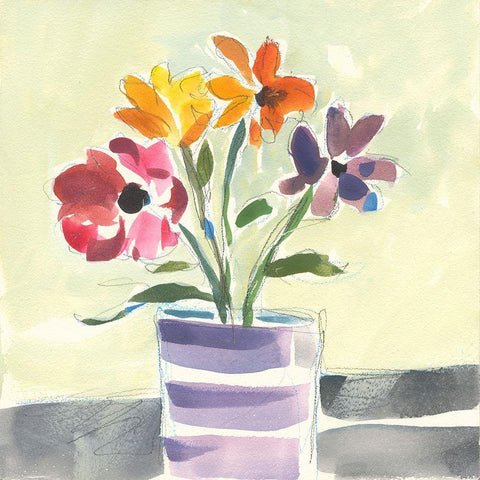 Morning Flowers White Modern Wood Framed Art Print with Double Matting by Athas, Vas