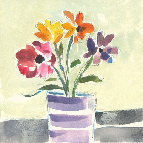 Morning Flowers Black Modern Wood Framed Art Print by Athas, Vas