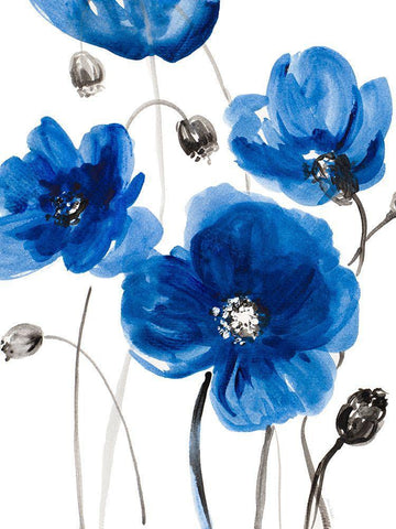 Cobalt Garden I White Modern Wood Framed Art Print with Double Matting by Loreth, Lanie