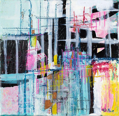 Gio Grid I White Modern Wood Framed Art Print with Double Matting by Maria, Robin
