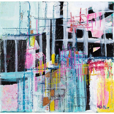 Gio Grid I Black Modern Wood Framed Art Print with Double Matting by Maria, Robin