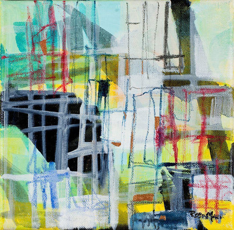 Gio Grid II White Modern Wood Framed Art Print with Double Matting by Maria, Robin