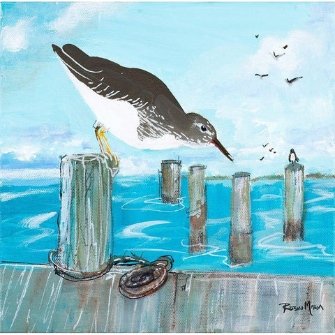 Sandpiper Pier Black Modern Wood Framed Art Print with Double Matting by Maria, Robin