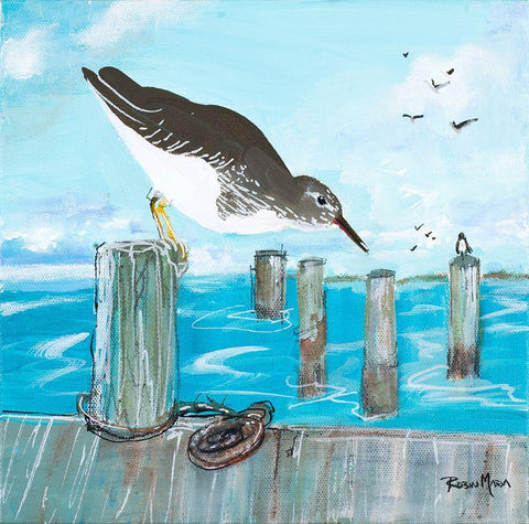 Sandpiper Pier Black Ornate Wood Framed Art Print with Double Matting by Maria, Robin