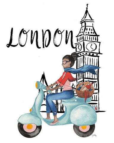 London By Moped Black Ornate Wood Framed Art Print with Double Matting by Medley, Elizabeth