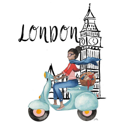 London By Moped Black Modern Wood Framed Art Print with Double Matting by Medley, Elizabeth