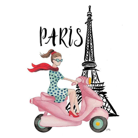 Paris By Moped White Modern Wood Framed Art Print by Medley, Elizabeth