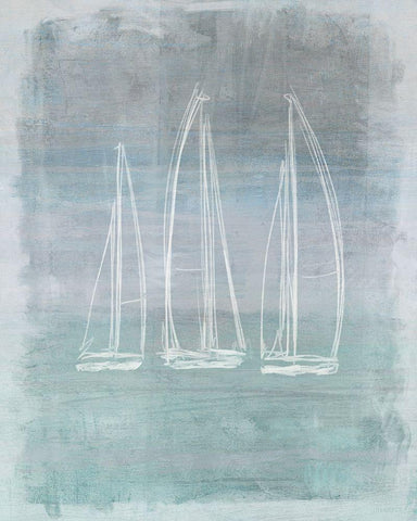 Regatta Memory II White Modern Wood Framed Art Print with Double Matting by Meneely, Dan