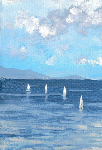 Boats and Waves I White Modern Wood Framed Art Print with Double Matting by Meneely, Dan