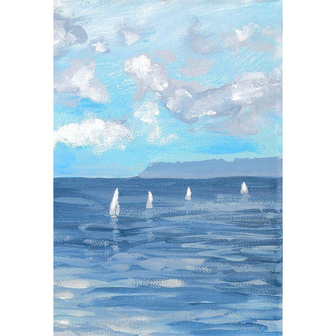Boats and Waves II White Modern Wood Framed Art Print by Meneely, Dan