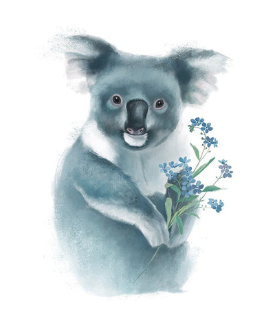 Baby Koala with Flowers White Modern Wood Framed Art Print with Double Matting by Sheppard, Lucca