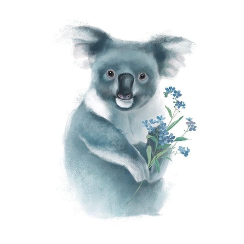 Baby Koala with Flowers Black Modern Wood Framed Art Print with Double Matting by Sheppard, Lucca
