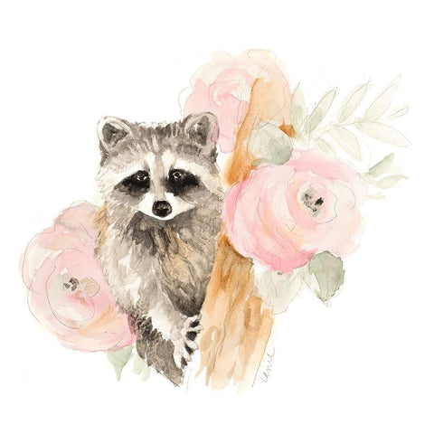 Raccoon on Branch I Black Modern Wood Framed Art Print with Double Matting by Loreth, Lanie