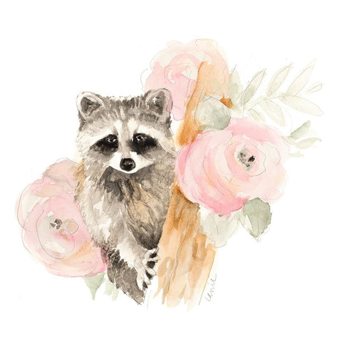 Raccoon on Branch I White Modern Wood Framed Art Print with Double Matting by Loreth, Lanie