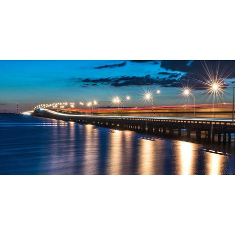 Night Bridge Gold Ornate Wood Framed Art Print with Double Matting by Bill Carson Photography