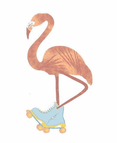 Skating Flamingo White Modern Wood Framed Art Print with Double Matting by Bucheli, Jen