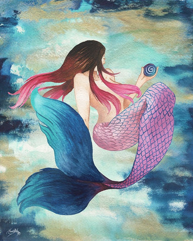 Mermaid Blue White Modern Wood Framed Art Print with Double Matting by Medley, Elizabeth