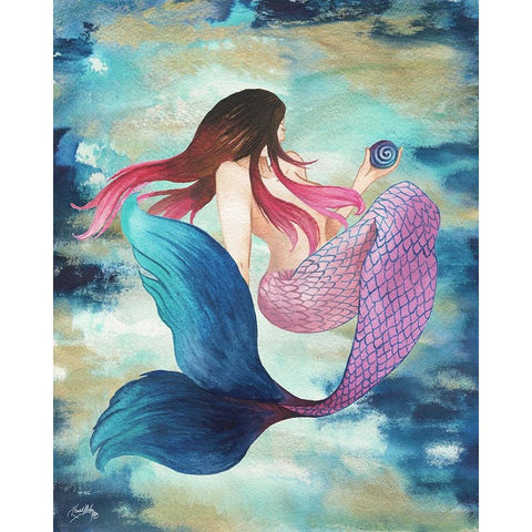 Mermaid Blue Black Modern Wood Framed Art Print with Double Matting by Medley, Elizabeth