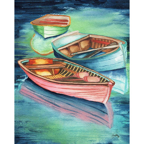 Docked Rowboats II Black Modern Wood Framed Art Print with Double Matting by Medley, Elizabeth