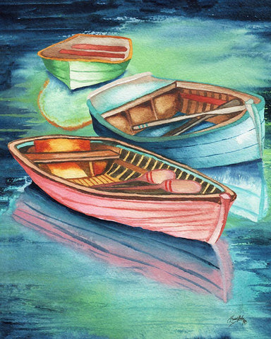 Docked Rowboats II White Modern Wood Framed Art Print with Double Matting by Medley, Elizabeth