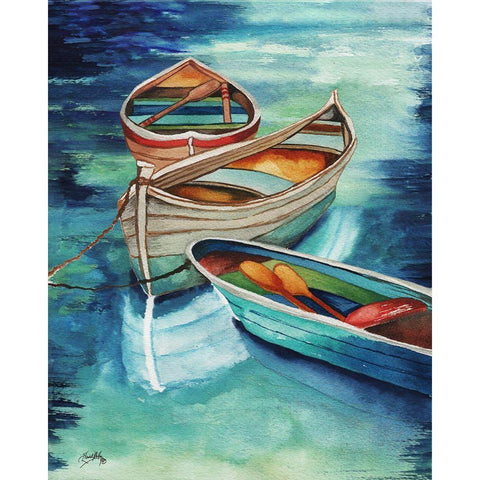 Docked Rowboats I Gold Ornate Wood Framed Art Print with Double Matting by Medley, Elizabeth