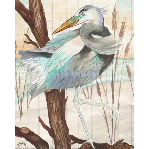 Heron On Branch II White Modern Wood Framed Art Print by Medley, Elizabeth