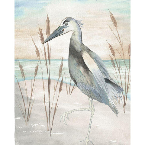 Heron by Beach Grass II Gold Ornate Wood Framed Art Print with Double Matting by Medley, Elizabeth