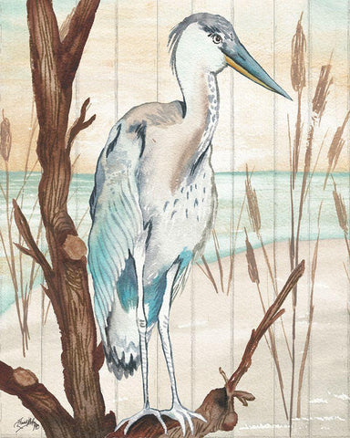 Heron On Branch I Black Ornate Wood Framed Art Print with Double Matting by Medley, Elizabeth