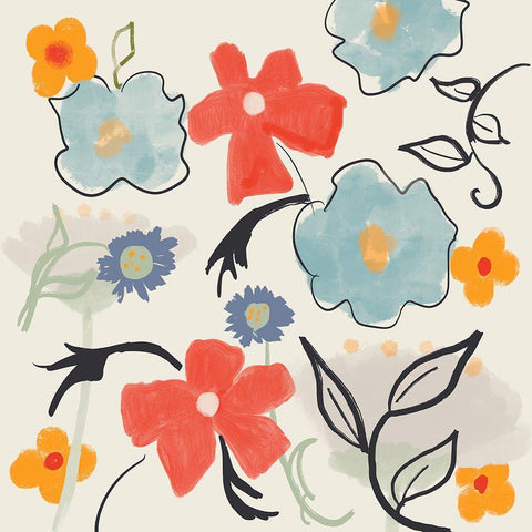 Flower Print Black Ornate Wood Framed Art Print with Double Matting by Maria, Robin