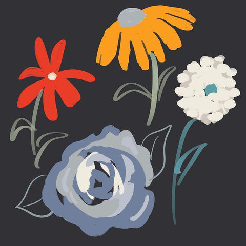 Fleurs at Night Black Modern Wood Framed Art Print with Double Matting by Maria, Robin