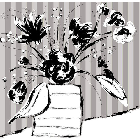 Floral Arrangement On Stripes Black Modern Wood Framed Art Print with Double Matting by Mosher, Deidre