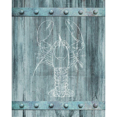 White Lobster Painted On Blue Wood Black Modern Wood Framed Art Print with Double Matting by Meneely, Dan