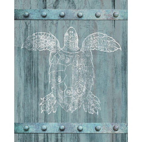 White Turtle Painted On Blue Wood White Modern Wood Framed Art Print by Meneely, Dan