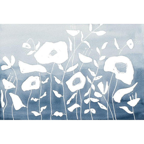 Blue And White Floral Garden Gold Ornate Wood Framed Art Print with Double Matting by Krinlox
