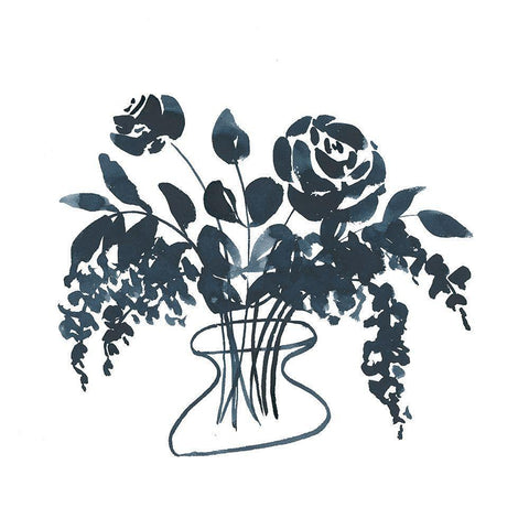 Indigo Floral Study I Black Modern Wood Framed Art Print by Price, Lucille