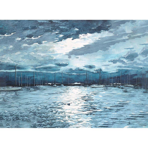 Moonlit Marina White Modern Wood Framed Art Print by Nawrocke, Bruce