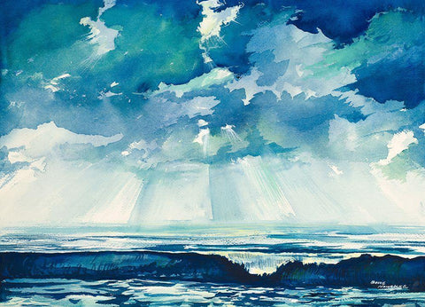 Clouds and Ocean White Modern Wood Framed Art Print with Double Matting by Nawrocke, Bruce