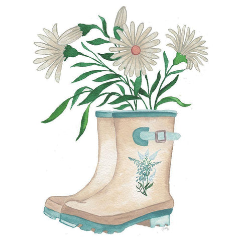 Floral Rain Boots White Modern Wood Framed Art Print with Double Matting by Medley, Elizabeth