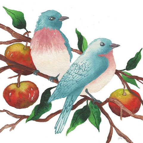 Birds and Apples Black Ornate Wood Framed Art Print with Double Matting by Medley, Elizabeth