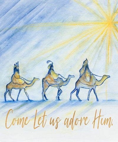 Come Let Us Adore Him White Modern Wood Framed Art Print with Double Matting by Gaynor, Janice