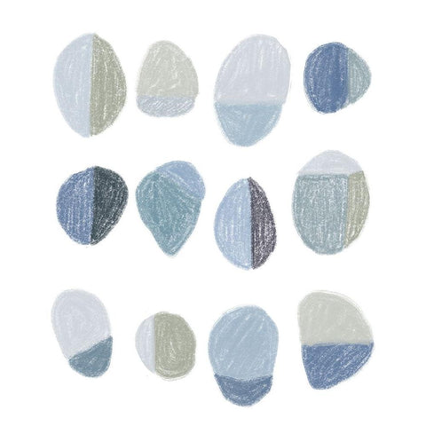 Blue Pebbles White Modern Wood Framed Art Print by Navas, Emily