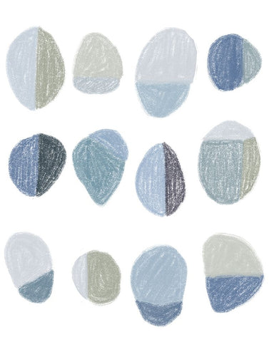 Blue Pebbles White Modern Wood Framed Art Print with Double Matting by Navas, Emily