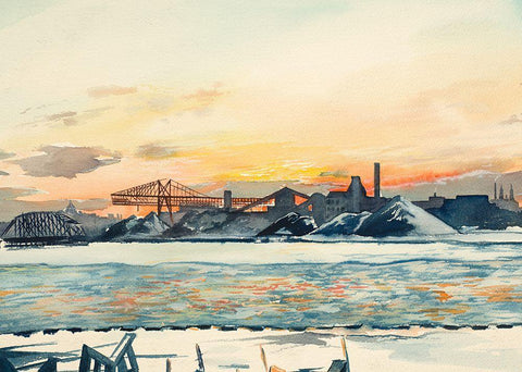 Industrial Coastal Scene White Modern Wood Framed Art Print with Double Matting by Nawrocke, Bruce