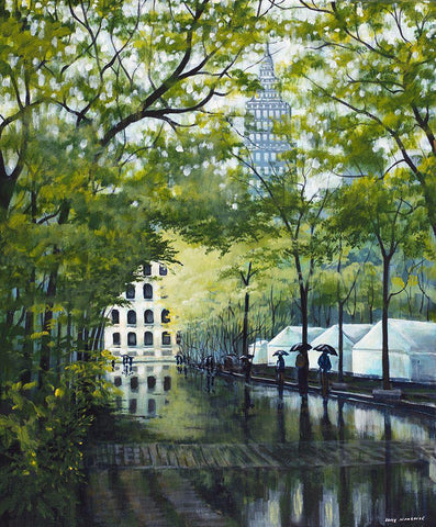 A Day In The Park Black Ornate Wood Framed Art Print with Double Matting by Nawrocke, Bruce