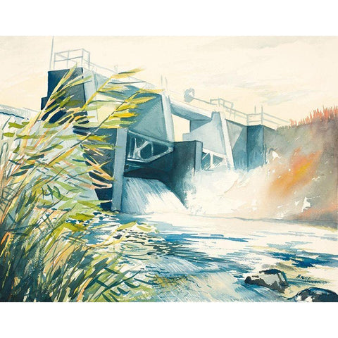 Industrial Dam Black Modern Wood Framed Art Print by Nawrocke, Bruce