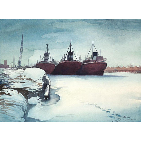 Frozen Dock Gold Ornate Wood Framed Art Print with Double Matting by Nawrocke, Bruce