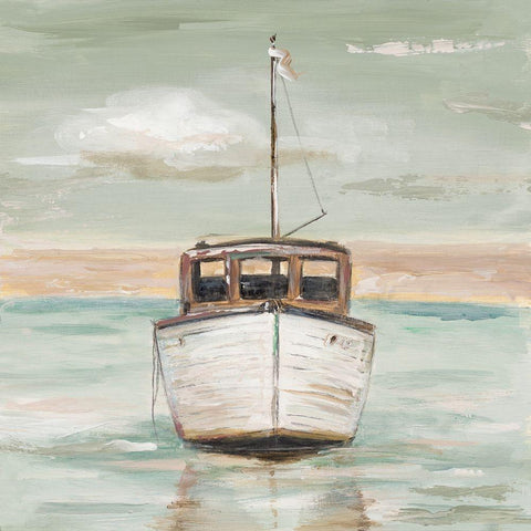 Lonely Boat White Modern Wood Framed Art Print by Pinto, Patricia