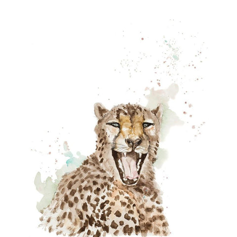 Happy Cheetah Black Modern Wood Framed Art Print with Double Matting by Pinto, Patricia