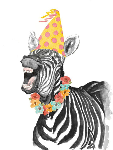 Party Zebra Black Ornate Wood Framed Art Print with Double Matting by Pinto, Patricia