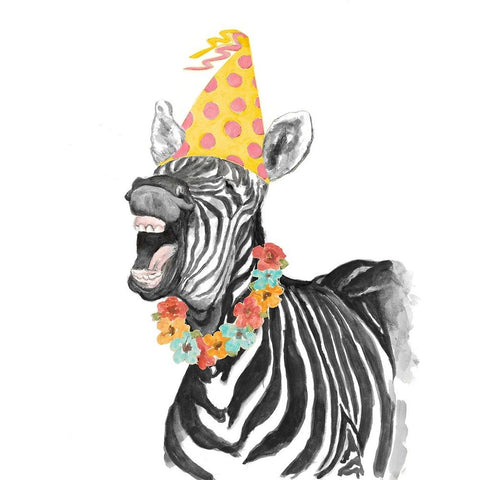Party Zebra Black Modern Wood Framed Art Print by Pinto, Patricia